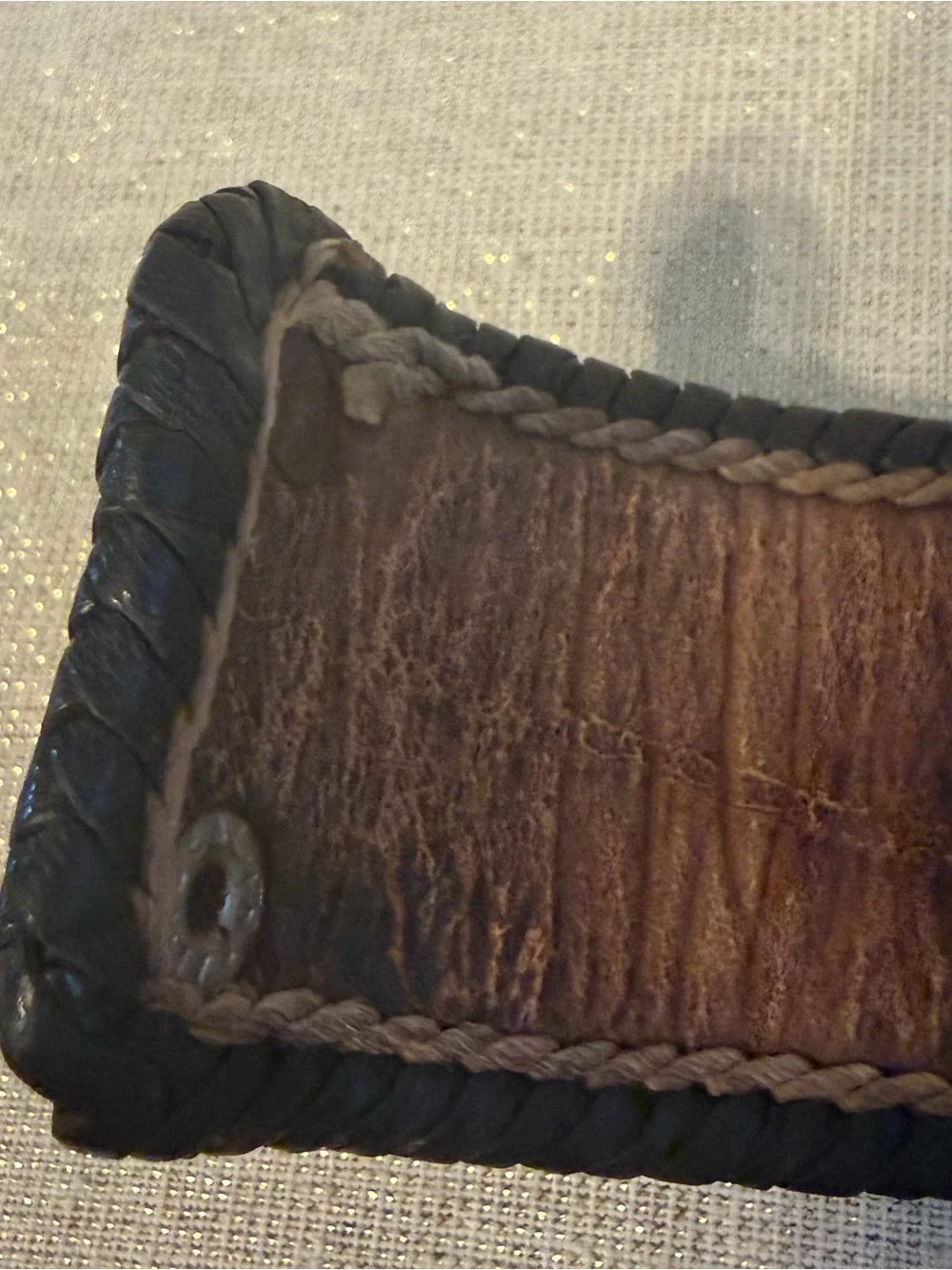 Hand Laced Black and Brown Braided Leather Cuff Bracelet